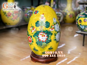 Trứng phong thủy vàng vẽ hoa sen 28cm