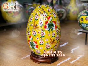Trứng phong thủy vàng vẽ hoa và cá 40cm