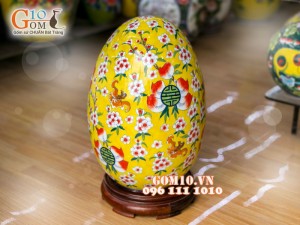 Trứng phong thủy vàng vẽ hoa và cá 40cm