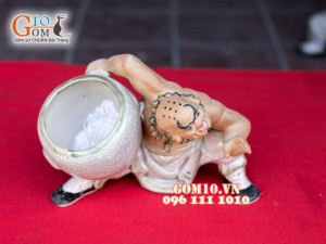 Chậu tượng trồng cây dáng bê vò, ngang 19 x 26cm