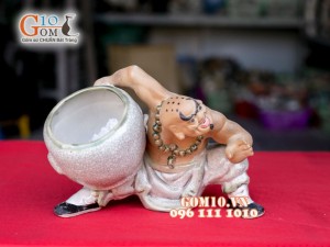 Chậu tượng trồng cây dáng bê vò, ngang 19 x 26cm