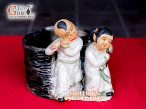 Chậu tượng trồng cây dáng Bé thổi sáo, 22 x 24cm