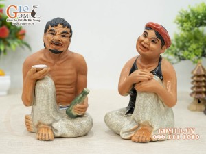 Tượng gốm Chí Phèo -Thi Nở cao 18cm