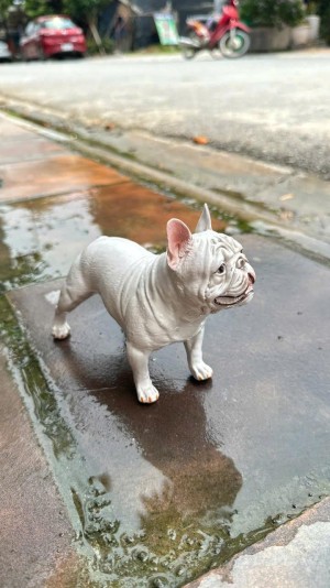 Tượng Chó Bulldog màu sữa dài 17cm