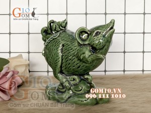 Tượng chuột linh vật xanh cõng con, cao 12cm