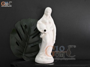 Tượng cô gái đổ nước men màu trắng, cao 15cm