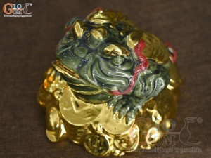 Tượng Cóc Tài Lộc men ngọc dát vàng, dài 20cm