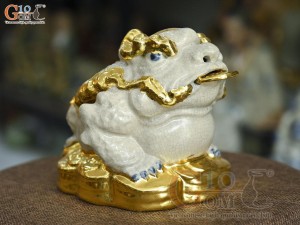 Tượng Cóc Tài Lộc men rạn dát vàng, dài 17cm