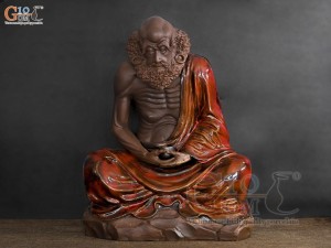 Tượng Đạt Ma ngồi thiền gốm men hoả biến, cao 43cm