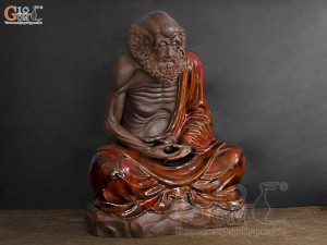 Tượng Đạt Ma ngồi thiền gốm men hoả biến, cao 43cm