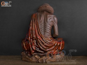 Tượng Đạt Ma ngồi thiền gốm men hoả biến, cao 43cm