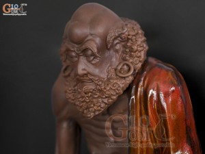 Tượng Đạt Ma ngồi thiền gốm men hoả biến, cao 43cm