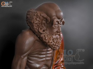 Tượng Đạt Ma ngồi thiền gốm men hoả biến, cao 43cm