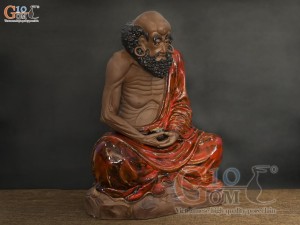 Tượng Đạt Ma ngồi thiền gốm men hoả biến, cao 36cm (Râu đen)
