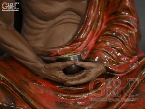 Tượng Đạt Ma ngồi thiền gốm men hoả biến, cao 36cm (Râu đen)