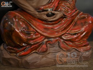 Tượng Đạt Ma ngồi thiền gốm men hoả biến, cao 36cm (Râu đen)