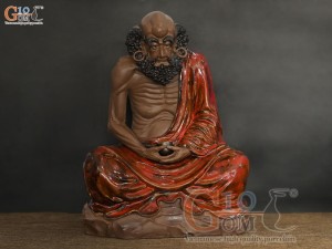 Tượng Đạt Ma ngồi thiền gốm men hoả biến, cao 43cm (Râu đen)