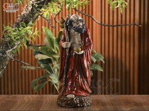 Tượng Đạt Ma quá hải áo đỏ men hoả biến, cao 65cm