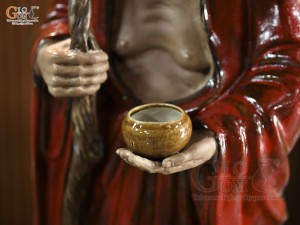 Tượng Đạt Ma quá hải áo đỏ men hoả biến, cao 65cm