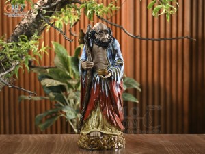 Tượng Đạt Ma quá hải áo xanh men hoả biến, cao 65cm