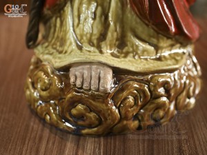 Tượng Đạt Ma quá hải áo xanh men hoả biến, cao 65cm