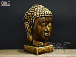 Tượng đầu Phật Thích Ca Mâu Ni màu nâu, cao 18cm