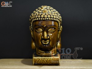 Tượng đầu Phật Thích Ca Mâu Ni màu nâu, cao 18cm