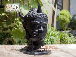 Tượng đầu quan âm mặt thiện ác, cao 39cm