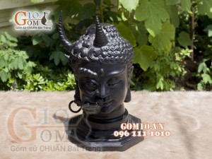 Tượng đầu quan âm mặt thiện ác, cao 39cm