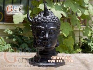 Tượng đầu quan âm mặt thiện ác, cao 39cm