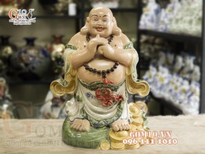 Tượng Di Lạc chúc phúc men màu, cao 50cm