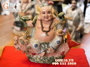 Tượng Di Lạc cưỡi cá chép hóa rồng 37cm