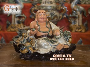 Tượng Di Lạc dáng ngồi men rạn 33cm