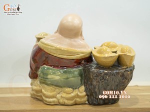 Tượng Di Lạc dựa vàng men màu, cao 25cm
