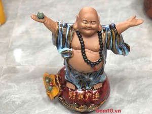 Tượng Di Lạc hoan hỷ men hỏa biến áo xanh, cao 48cm