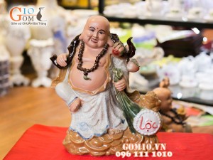 Tượng Di Lạc kéo bao vàng 38cm