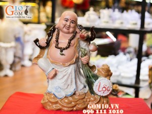 Tượng Di Lạc kéo bao vàng 38cm