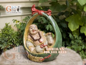 Tượng Di Lạc men ngọc, cao 35cm