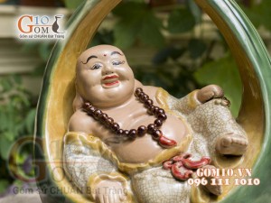 Tượng Di Lạc men ngọc, cao 35cm