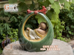 Tượng Di Lạc men ngọc, cao 35cm