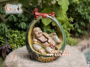 Tượng Di Lạc men ngọc, cao 35cm