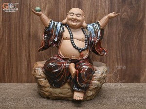 Tượng Di Lặc Nghênh Hỷ men hoả biến, cao 36cm
