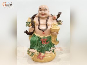 Tượng Di Lạc Như Ý gánh hồ lồ Đào men ngọc, cao 50cm