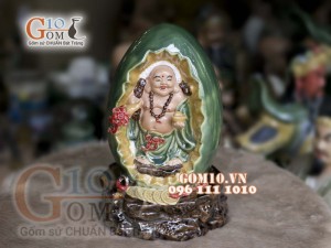 Tượng Di Lạc trứng men ngọc, cao 30cm