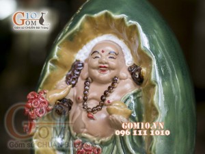 Tượng Di Lạc trứng men ngọc, cao 30cm