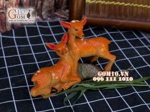 Tượng gốm 2 chú hươu sao 14cm