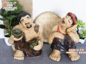 Tượng gốm Chí Phèo - Thị Nở, 35cm