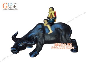 Tượng gốm chú tiểu cưỡi trâu thổi sáo 53cm