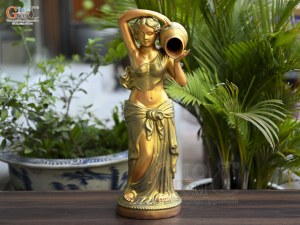 Tượng gốm cô gái đổ nước màu đồng cao 51cm