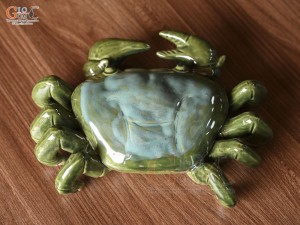 Tượng gốm con cua men xanh, 25cm